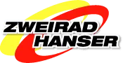 Logo von Zweirad Hanser Freiburg in schwarzer Schrift und einem gelben und einen roten Kreis hinterlegt.