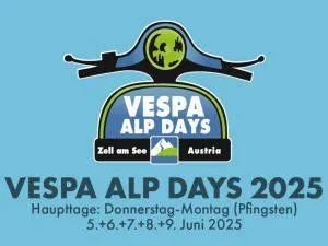 Plakat mit einer illustrierten Vespa zur Ankündigung der Vespa Alp Days 2025 in Zell am See