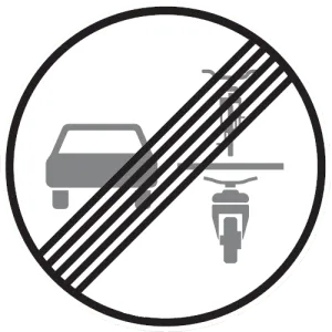 Zeichen 281.1: Ende des Verbots des Überholens von einspurigen Fahrzeugen für mehrspurige Kraftfahrzeuge und Krafträder mit Beiwagen